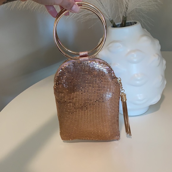 Nina Chandler Rose Gold Mesh Clutch Purse Wristlet - Picture 2 of 6